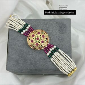 Multi-Strand Pearl and Kundan Statement Bracelet
