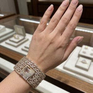 Rhodium Finish Broad Watch-Style Bangle