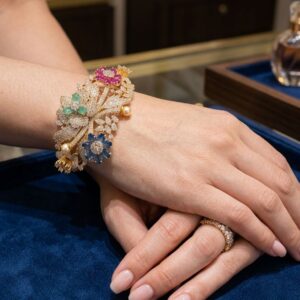 Pastel Floral Bouquet Pearl Cuff Bracelet