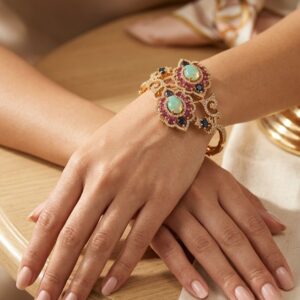 Antique gold twin-floral statement cuff bracelet