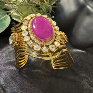 Pink Cabochon Statement Cuff Bracelet