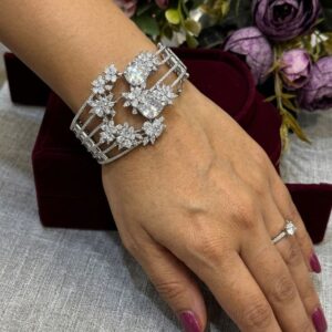 Multi-Row Floral Diamond Cuff Bracelet