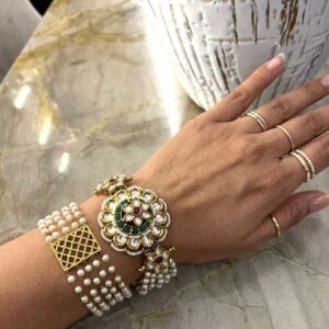 Kundan Medallion Multi-Strand Pearl Cuff Bracelet