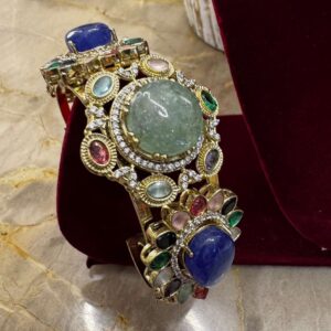 Multi-Gemstone Statement Medallion Cuff Bracelet