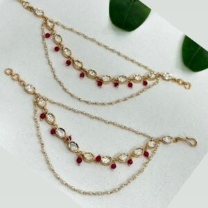 Gold Multi-Strand Mattilu Earchain with Red Stone Drops