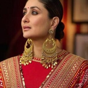Gold Kundan Chandbali Earrings with Pearl Droplets