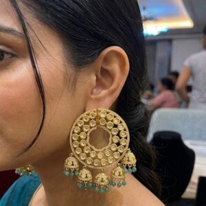 Gold Circular Jhumka Chandbali Earrings