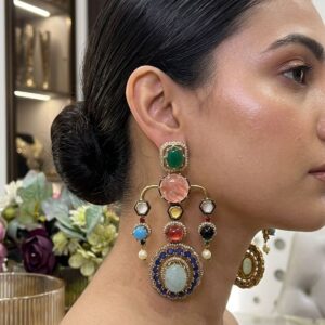 Multicolor Semi-Precious Stone Statement Drop Earrings