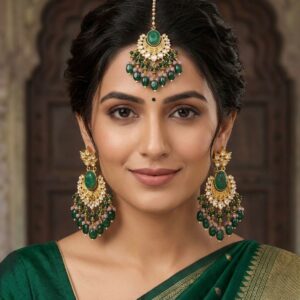 Emerald Green Kundan Chandelier Earring