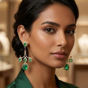 Emerald Green Geometric Chandelier Earrings