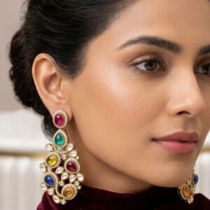 Multi-Gemstone Navratna Chandelier Earrings