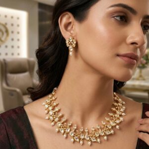 Gold Plated Kundan Pearl Necklace Set