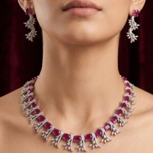 Modern Ruby and American Diamond Choker and Earring Set