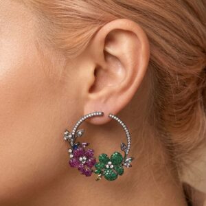 Luxury Floral Diamond Hoop Earrings