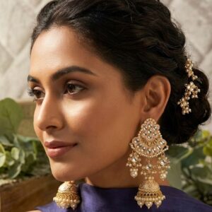Gold Jadau Kundan Jhumka Earrings