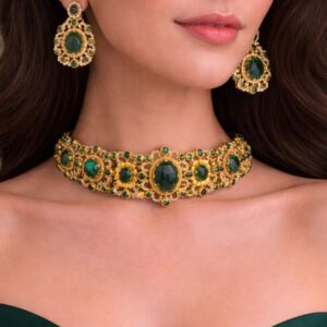 Antique Gold Oval Emerald Royal Choker Set