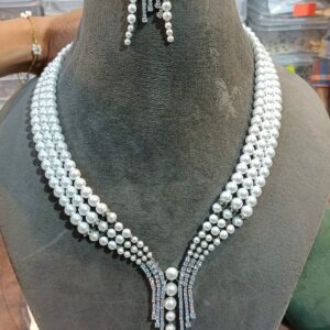 Multistrand Pearl and Diamond Necklace Set