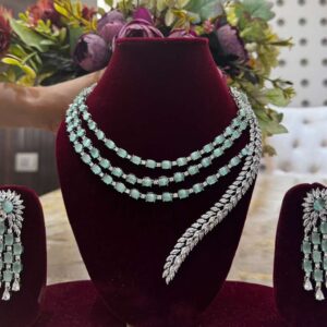 Mint Green Diamond Leaf Necklace Set