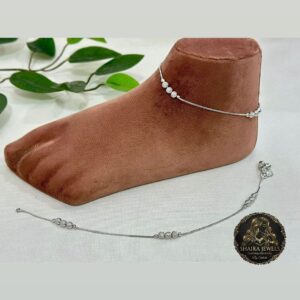 Minimalist silver chain anklet with centered white bead accents