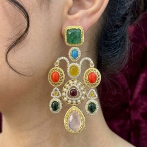 Multicolor Gemstone Indo-Western Drop Earrings