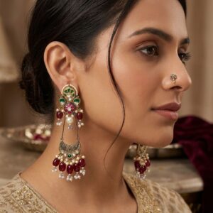 Meenakari & Maroon Bead Chandelier Earrings