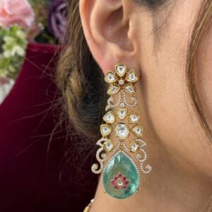 Gold Mint Green Teardrop Dangler Earrings
