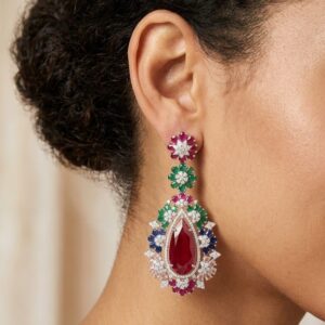 Navratna-Inspired Multi-Gemstone Chandelier Drop Earrings