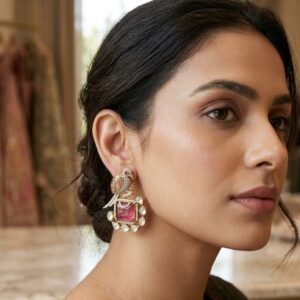 Kundan Pink Quartz Bird Motif Earrings
