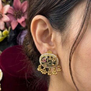 Antique Gold and Black Enamel Statement Stud Earrings