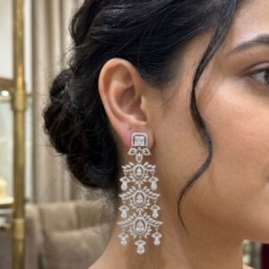 Silver American Diamond Chandelier Earrings