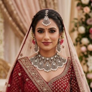 Regal Silver Kundan Bridal Jewelry Set with Matching Maang Tikka and Earrings