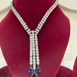 Double-Strand Diamond Y-Necklace with Sapphire Blue Tear Drops