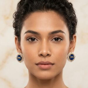 Deep Blue Button Stud Earrings