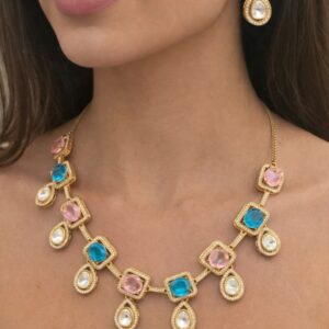Pastel-hued polki kundan Necklace Set