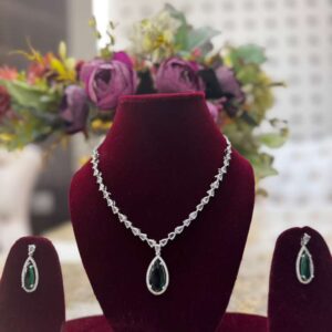 Jet Green Teardrop Pendant Necklace