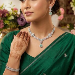Mint Green and Diamond Choker Necklace Set