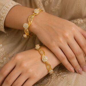 Gold Plated Modern Wavy Filigree Kada Bangles