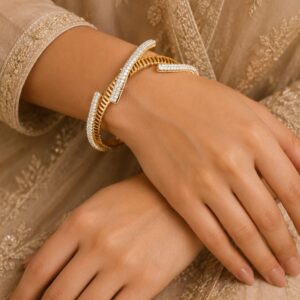 Gold and Silver Two-Tone Geometric Interlocking Kada