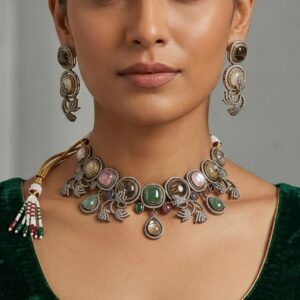 Silver Multi-Stone Choker Necklace