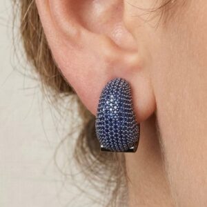 Navy Blue Pavé Crystal Chunky Huggie Earrings