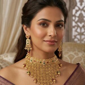 Gold Plated Broad Mesh Choker Necklace
