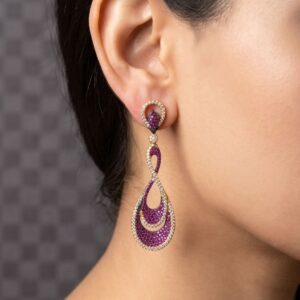 Deep Purple Enamel & Diamond Accent Teardrop Drop Earrings