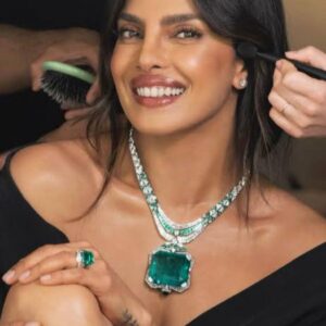Silver-Plated AD Diamond Choker Set with Square Pink Carved Pendant and Matching Earrings