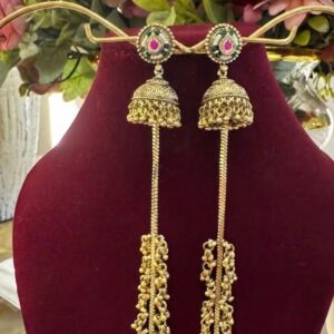 Gold-Plated Kashmiri Long Jhumka Earrings with Cascading Ghungroo Chains