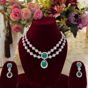 Silver-Plated Dual-Layer American Diamond Necklace Set