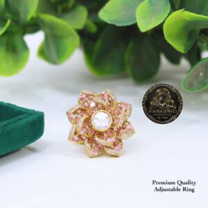 Premium Gold-Plated Floral Cocktail Ring with Pearl Accent