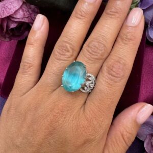 Oval Aqua Blue Cocktail Ring