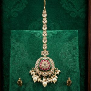 Elegant Silver-Plated American Diamond Maang Tikka with Pink Stone Accent