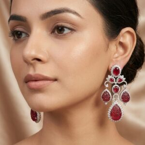 Faux Ruby and Cubic Zirconia Chandelier Drop Earrings