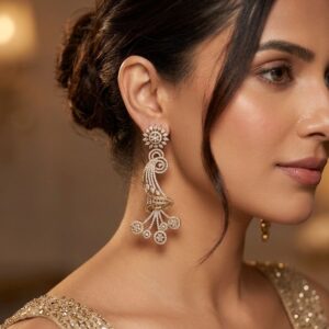 Exquisite American Diamond Peacock Dangler Earrings